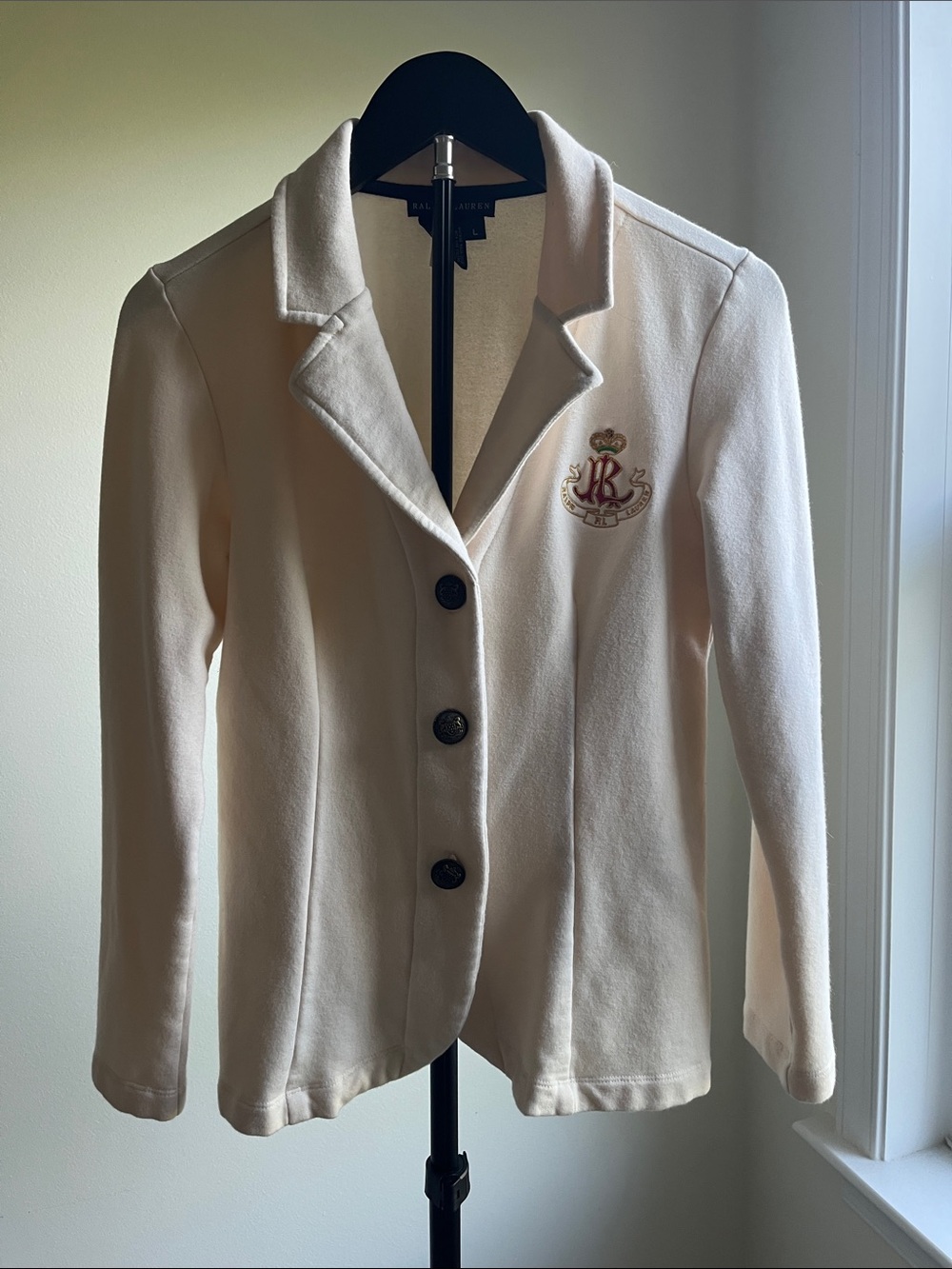 Ralph Lauren Cream Knit Blazer with Embroidered Crest